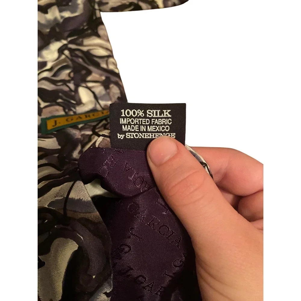 J. Garcia Mens Silk Necktie Happy Birthday Collection Eight Purple Grey Abstract